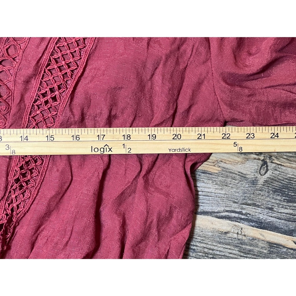 By Together Rust Crochet Lace Surplice Bell Sleeve High Low Blouse Small Peasant - Picture 6 of 9